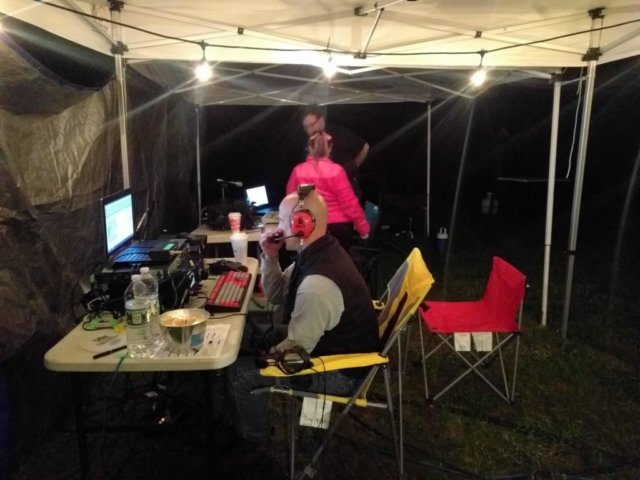 Chris KI1P hard at work into the wee hours of the night